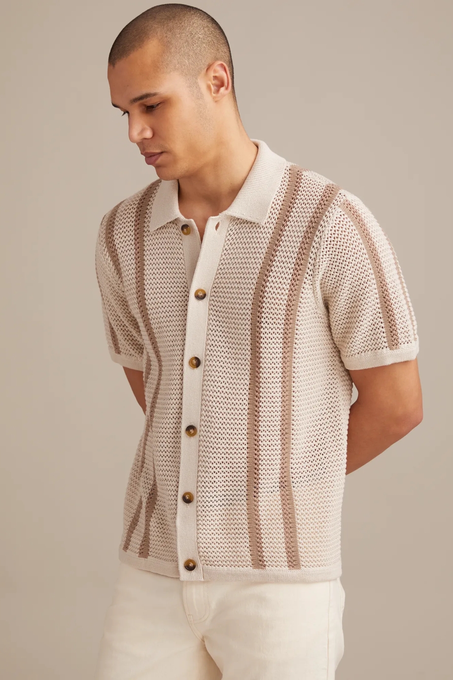 BORDER STRIPE BUTTON DOWN SWEATER, image 5