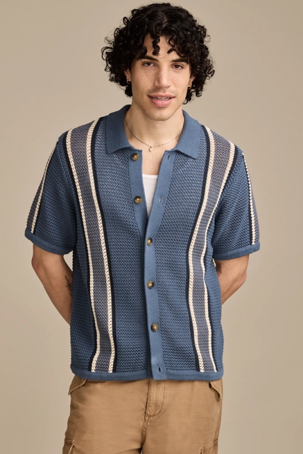 BORDER STRIPE BUTTON DOWN SWEATER, image 2