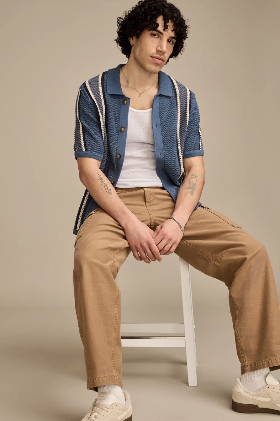 BORDER STRIPE BUTTON DOWN SWEATER, image 5