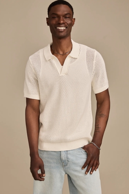 JOHNNY COLLAR POINTELLE SWEATER POLO, image 1