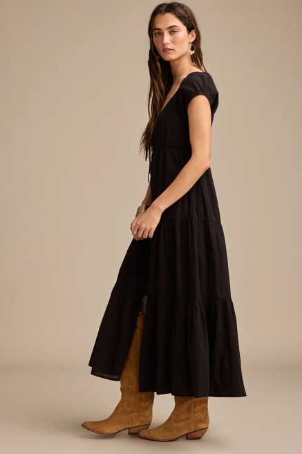 BUTTON FRONT TIERED MIDI DRESS, image 4