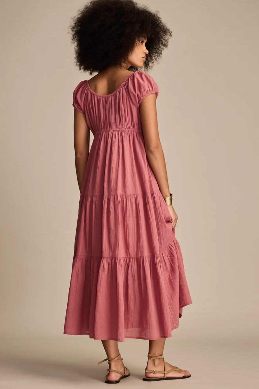 BUTTON FRONT TIERED MIDI DRESS, image 3