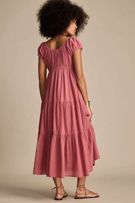 BUTTON FRONT TIERED MIDI DRESS, image 3