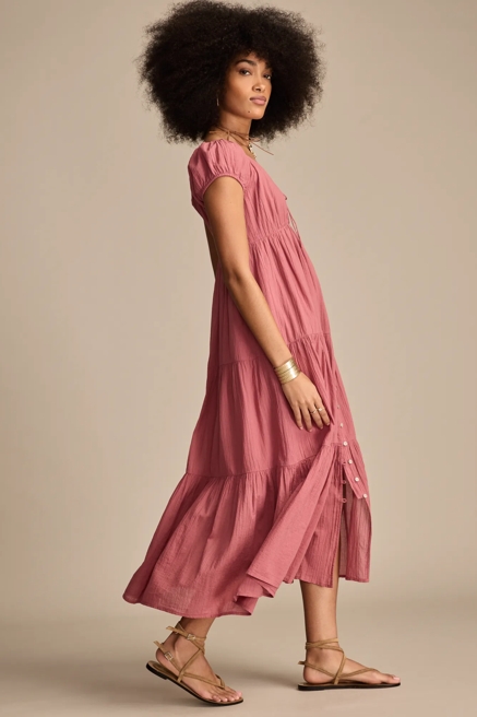 BUTTON FRONT TIERED MIDI DRESS, image 4