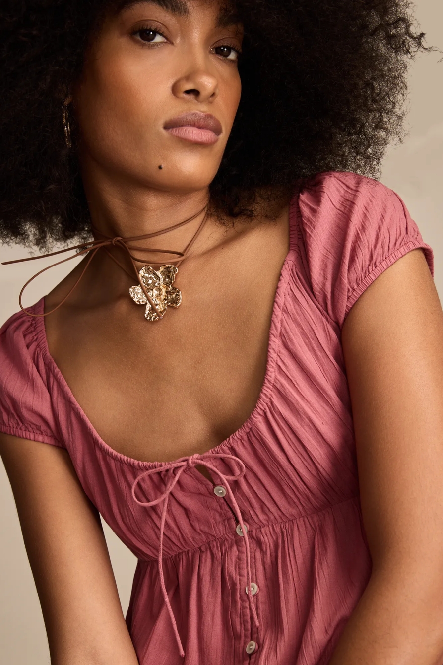 BUTTON FRONT TIERED MIDI DRESS, image 5