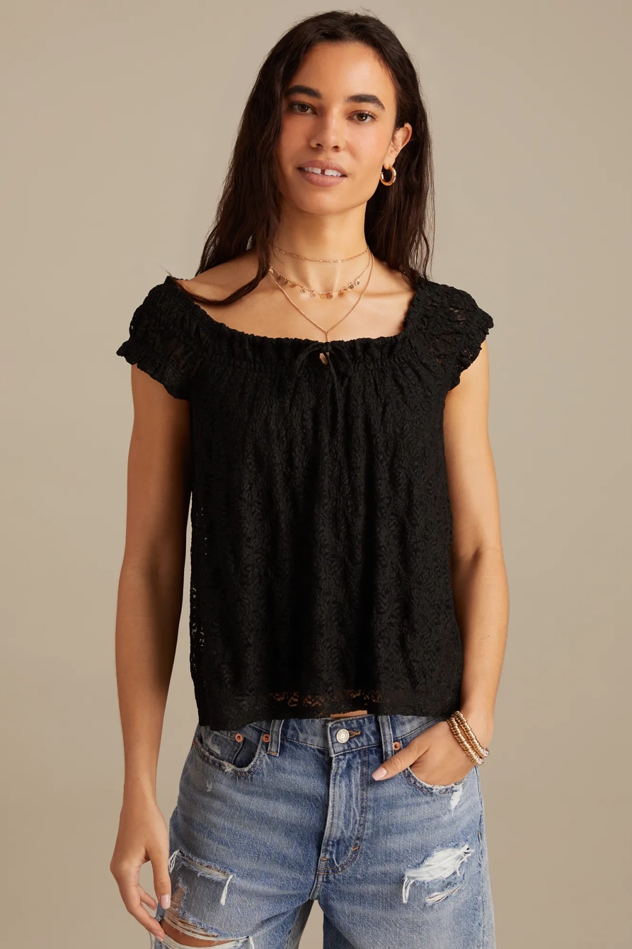 LACE SMOCKED TIE TOP, image 2