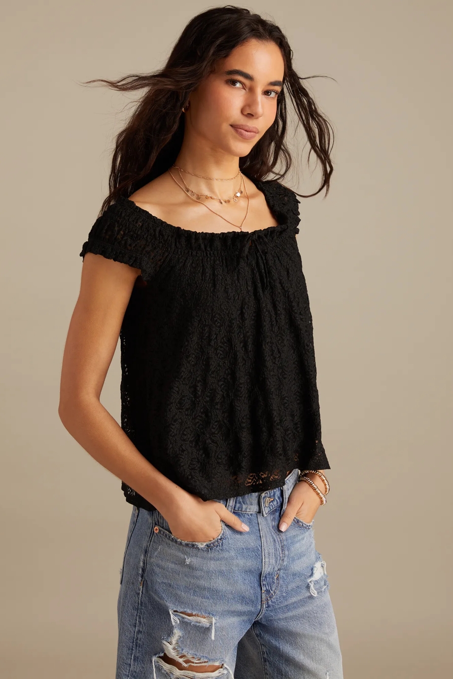 LACE SMOCKED TIE TOP, image 4