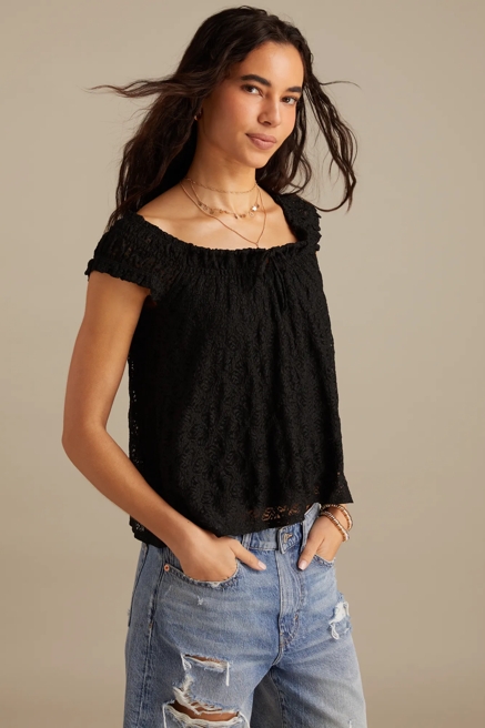 LACE SMOCKED TIE TOP, image 4
