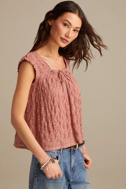 LACE SMOCKED TIE TOP, image 1