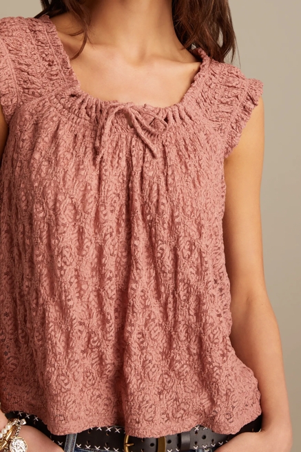 LACE SMOCKED TIE TOP, image 2