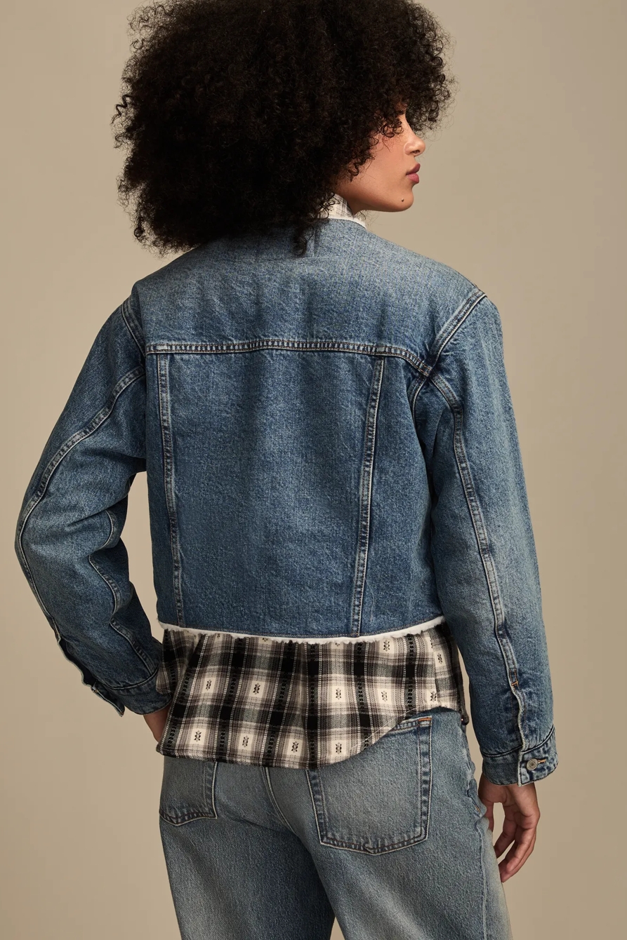 FAUX SHEARLING COLLARLESS CROPPED TRUCKER, image 3
