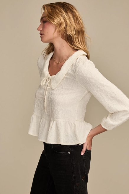 V NECK PETER PAN BLOUSE, image 4