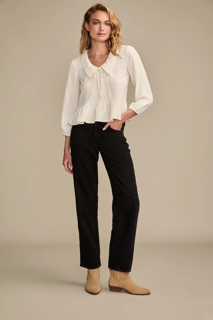 V NECK SHORT SLEEVE PETER PAN TOP, image 5