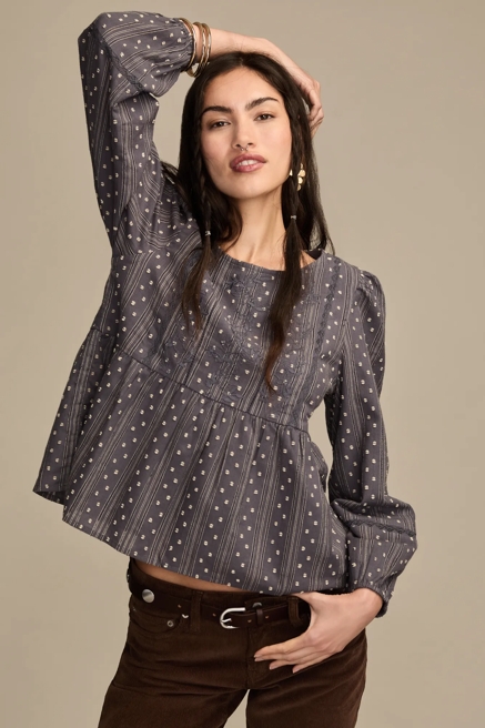 NOVELTY LONG SLEEVE PEPLUM TOP, image 1