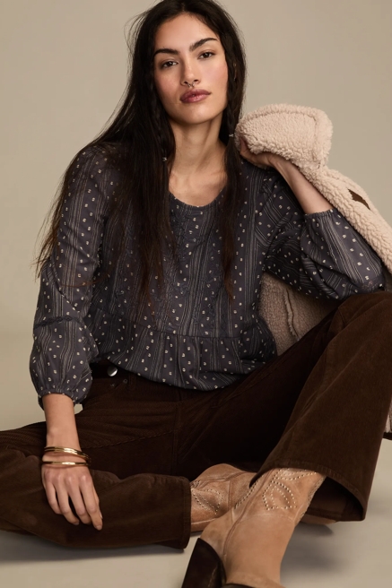 NOVELTY LONG SLEEVE PEPLUM TOP, image 2