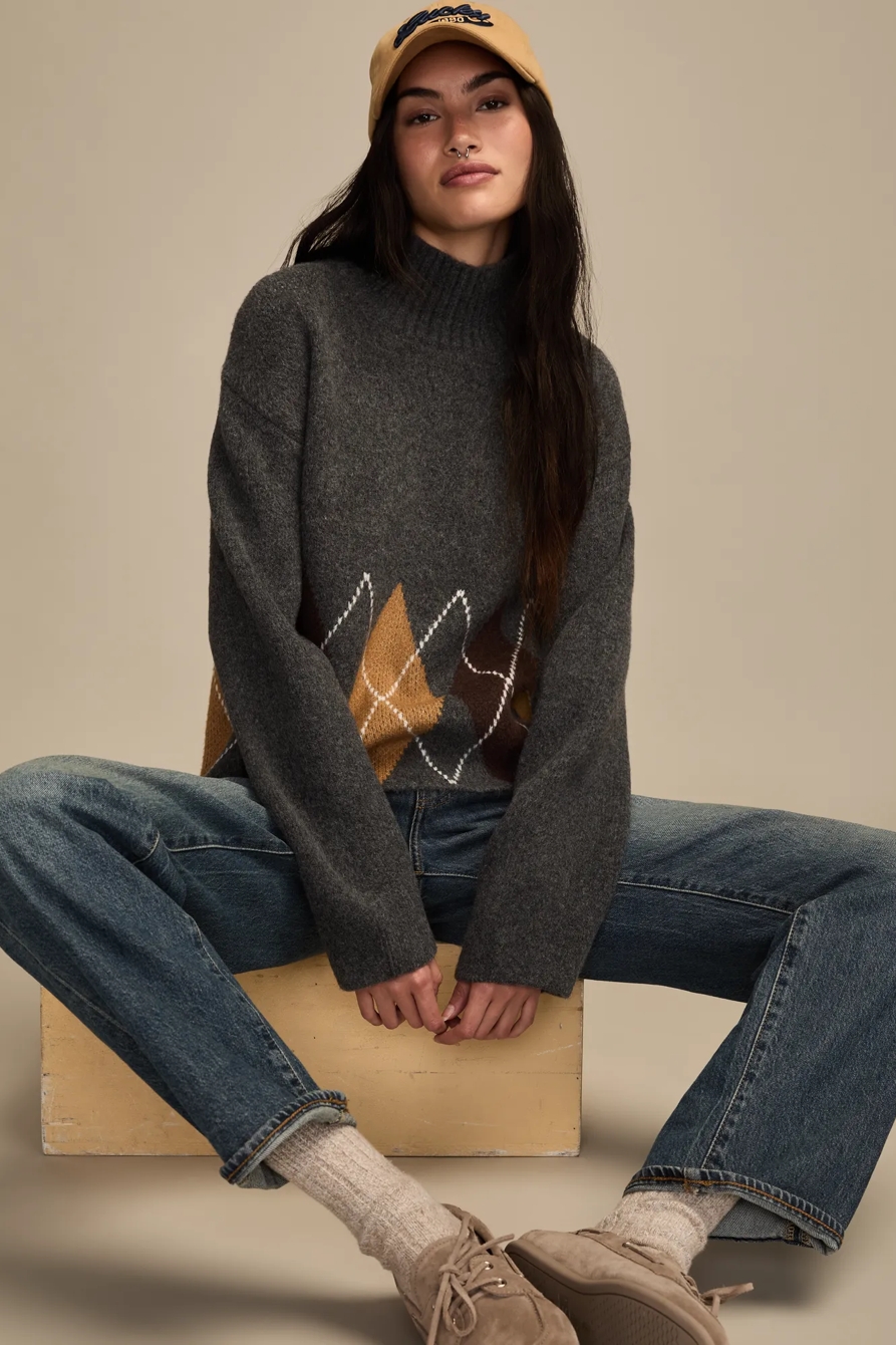 ARGYLE MOCK NECK SWEATER, image 5