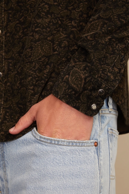 LONG SLEEVE PAISLEY CORDUROY WESTERN SHIRT, image 2