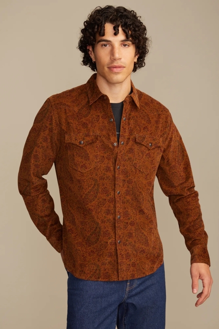 LONG SLEEVE PAISLEY CORDUROY WESTERN SHIRT, image 2