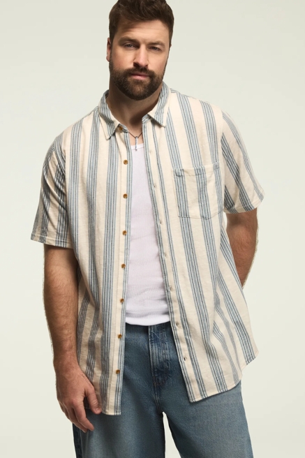 BIG AND TALL LINEN SHORT SLEEVE OMBRE STRIPE SHIRT, image 1