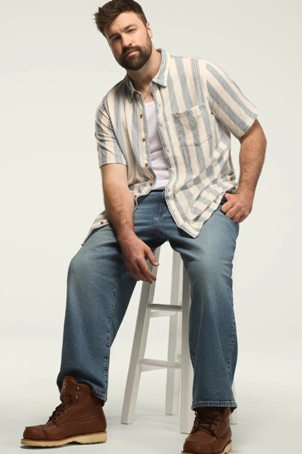 BIG AND TALL LINEN SHORT SLEEVE OMBRE STRIPE SHIRT, image 2