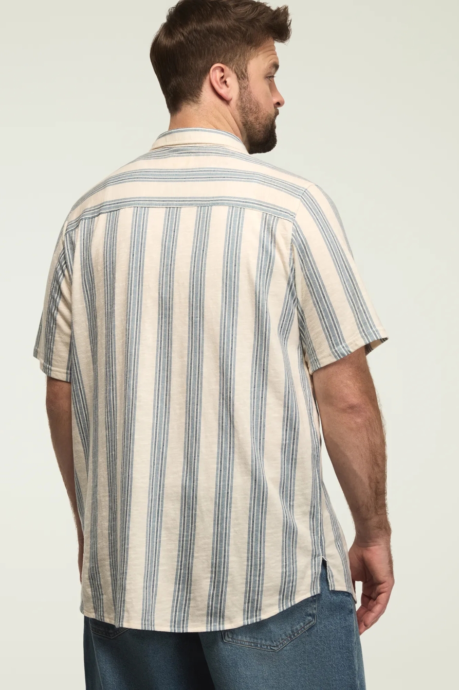 BIG AND TALL LINEN SHORT SLEEVE OMBRE STRIPE SHIRT, image 3