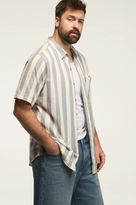 BIG AND TALL LINEN SHORT SLEEVE OMBRE STRIPE SHIRT, image 4