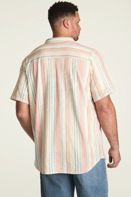 BIG AND TALL LINEN SHORT SLEEVE OMBRE STRIPE SHIRT, image 3