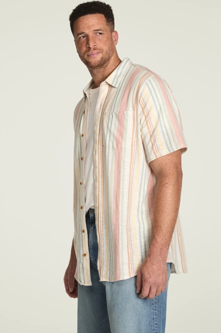 BIG AND TALL LINEN SHORT SLEEVE OMBRE STRIPE SHIRT, image 4