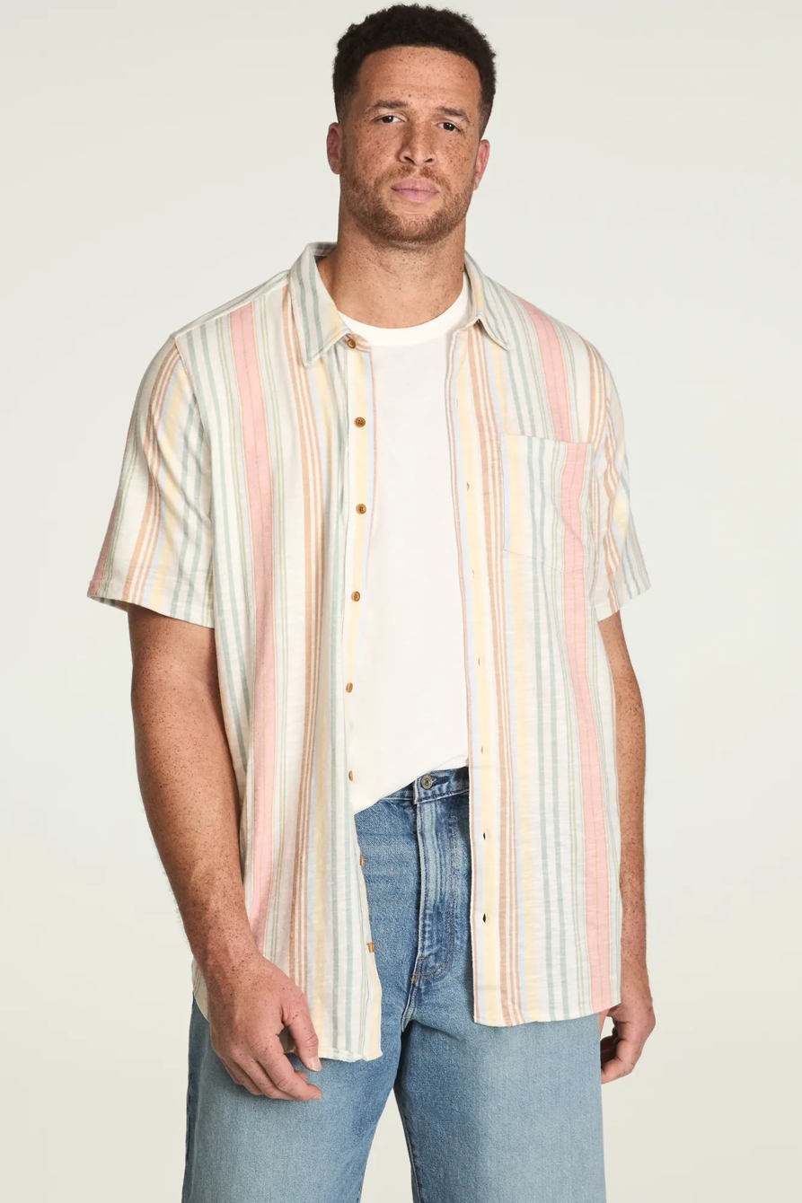 BIG AND TALL LINEN SHORT SLEEVE OMBRE STRIPE SHIRT, image 5