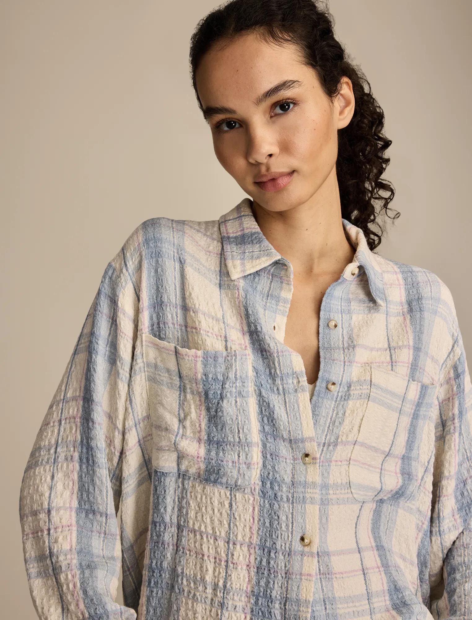 cropped plaid drapey shirt