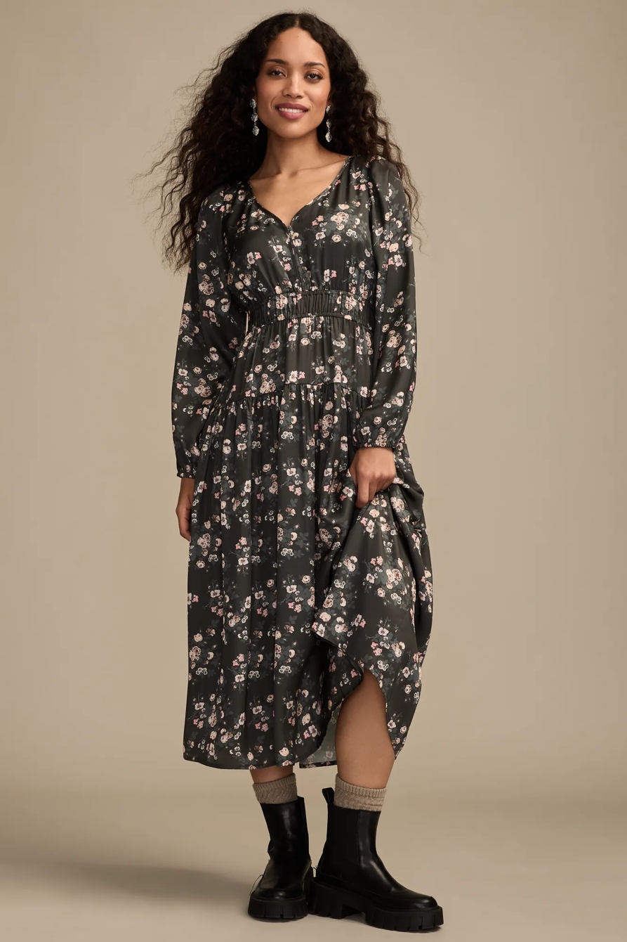 LONG SLEEVE FLORAL MIDI DRESS, image 2