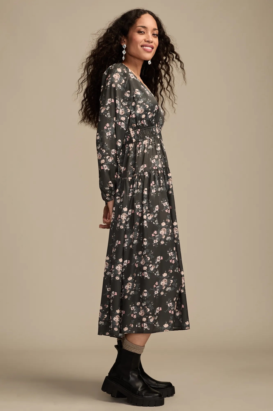 LONG SLEEVE FLORAL MIDI DRESS, image 4