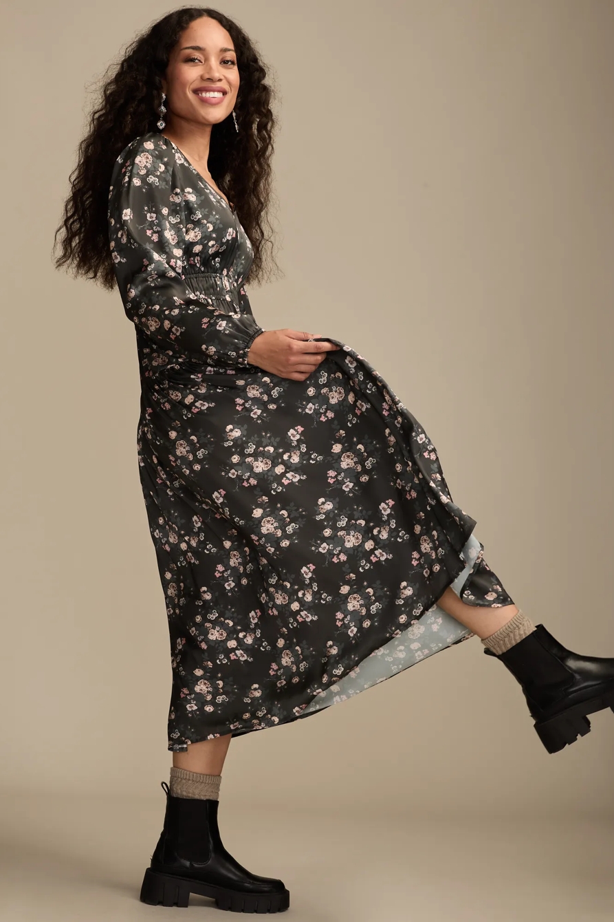 LONG SLEEVE FLORAL MIDI DRESS, image 5
