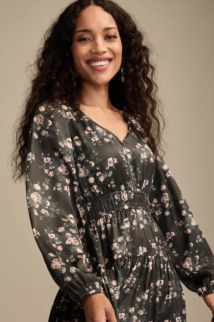 LONG SLEEVE FLORAL MIDI DRESS, image 6