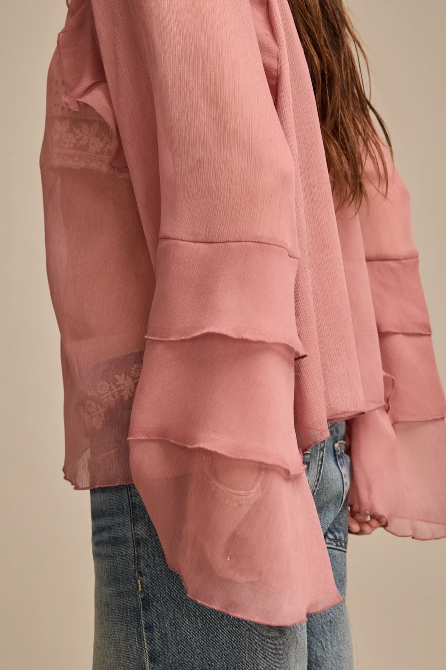 RUFFLE BUTTON DOWN BLOUSE