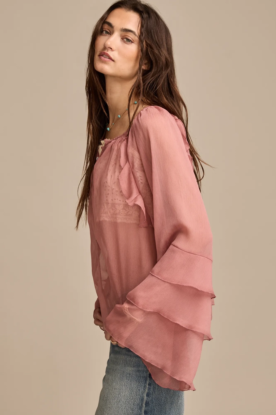 RUFFLE BUTTON DOWN BLOUSE