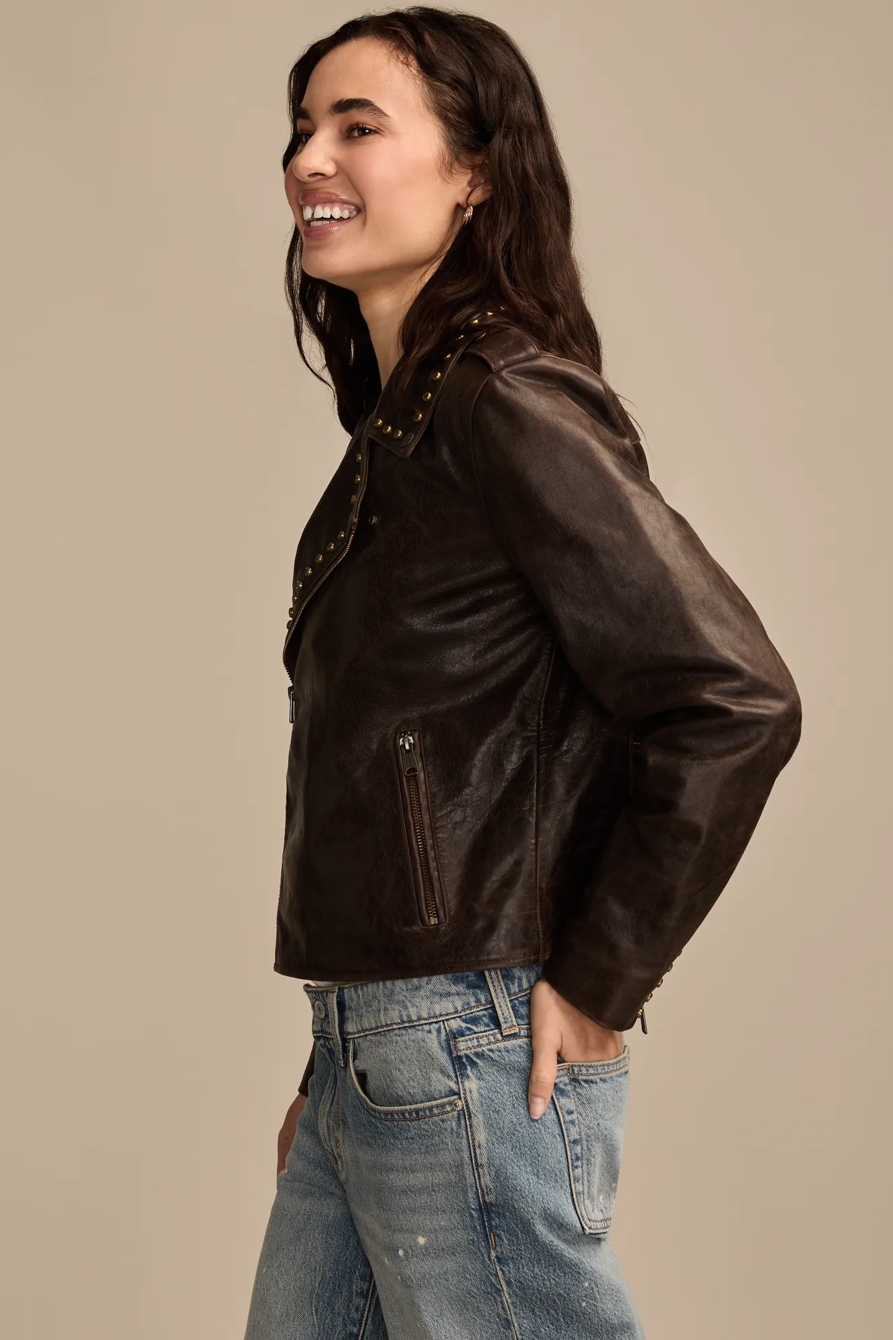 STUDDED MOTO LEATHER JACKET, image 5