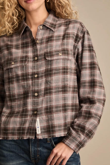 RAW EDGE FLANNEL CROPPED BUTTON DOWN SHIRT, image 2