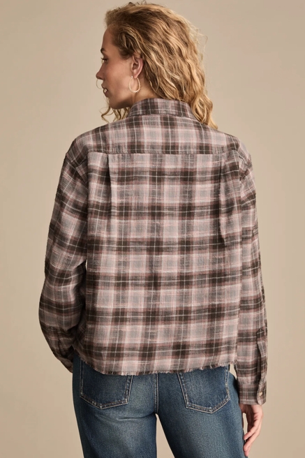 RAW EDGE FLANNEL CROPPED BUTTON DOWN SHIRT, image 3
