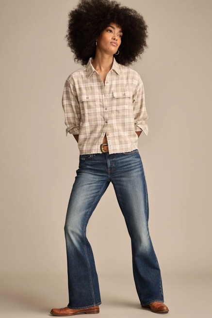 RAW EDGE FLANNEL CROPPED BUTTON DOWN SHIRT, image 3