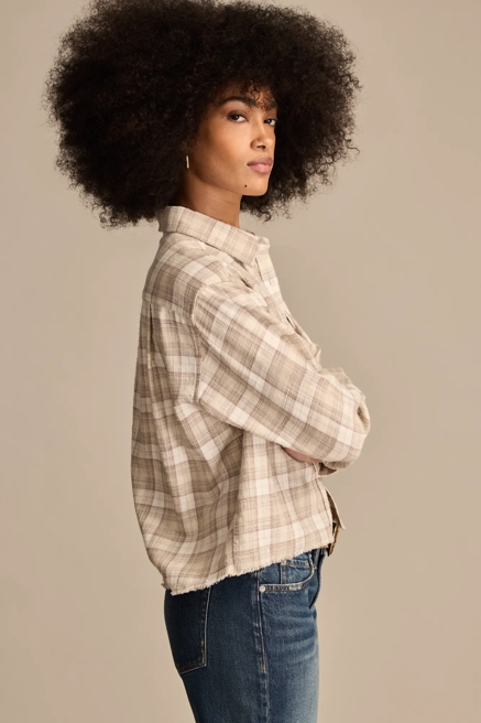 RAW EDGE FLANNEL CROPPED BUTTON DOWN SHIRT, image 4