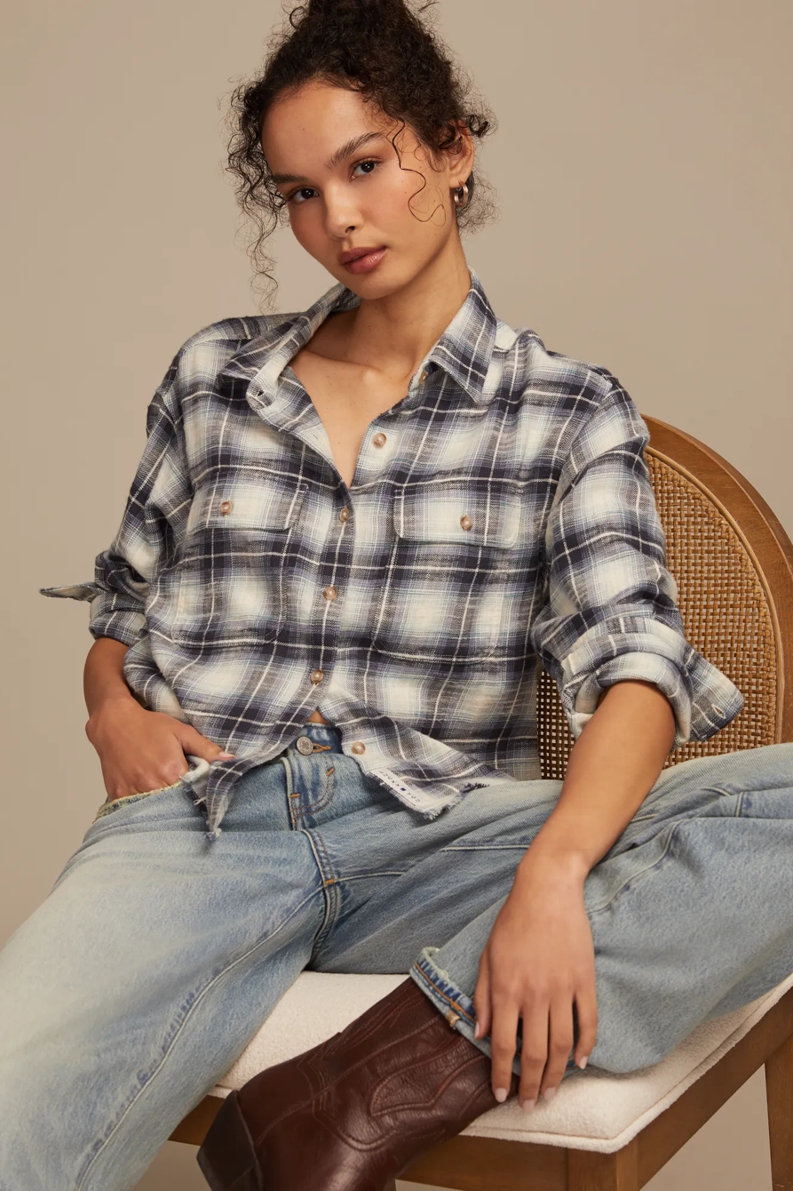 RAW EDGE FLANNEL CROPPED BUTTONDOWN SHIRT, image 5