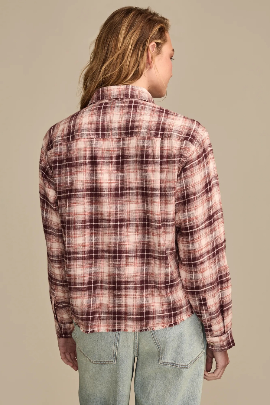 RAW EDGE FLANNEL CROPPED BUTTON DOWN SHIRT, image 3