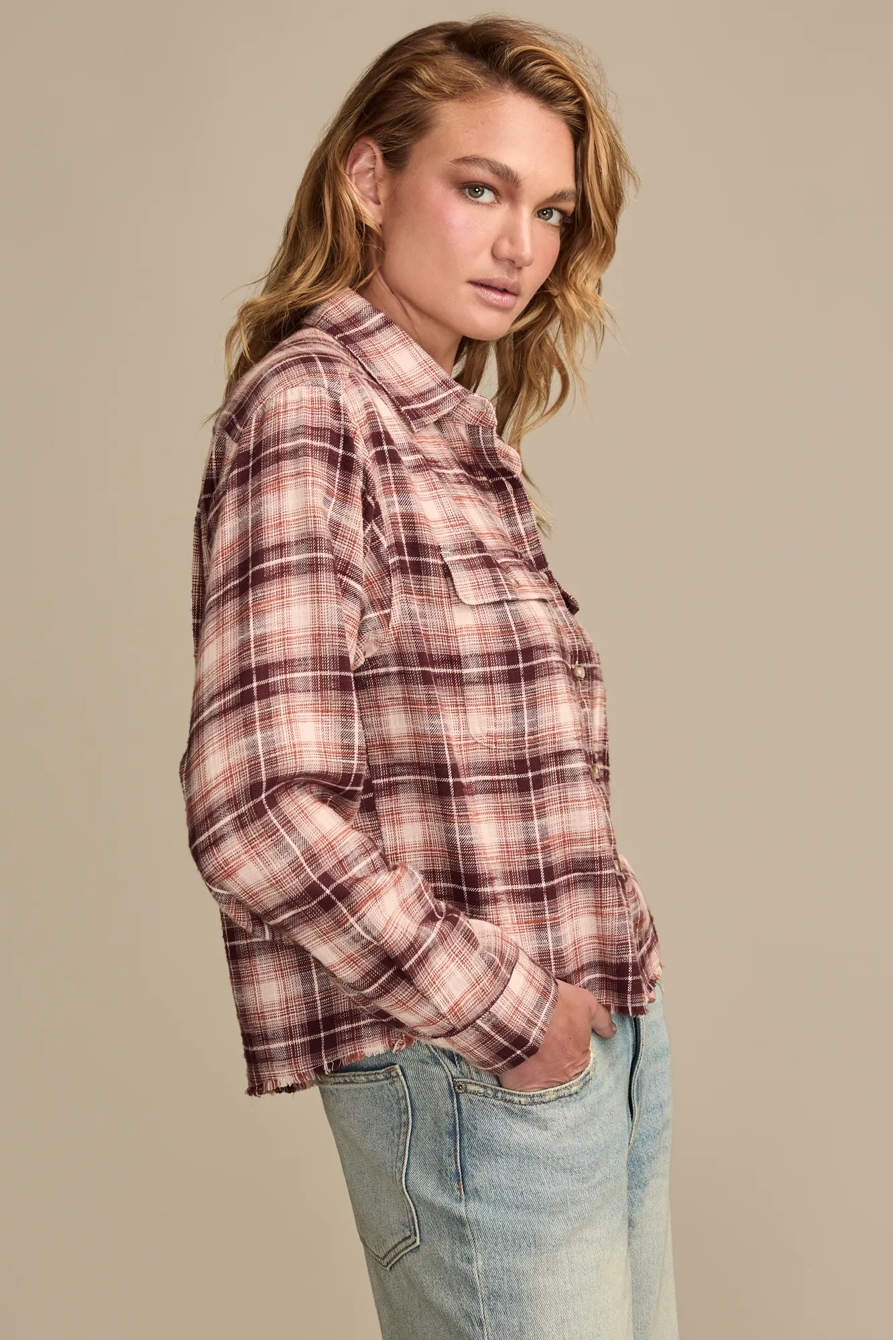 RAW EDGE FLANNEL CROPPED BUTTON DOWN SHIRT, image 4