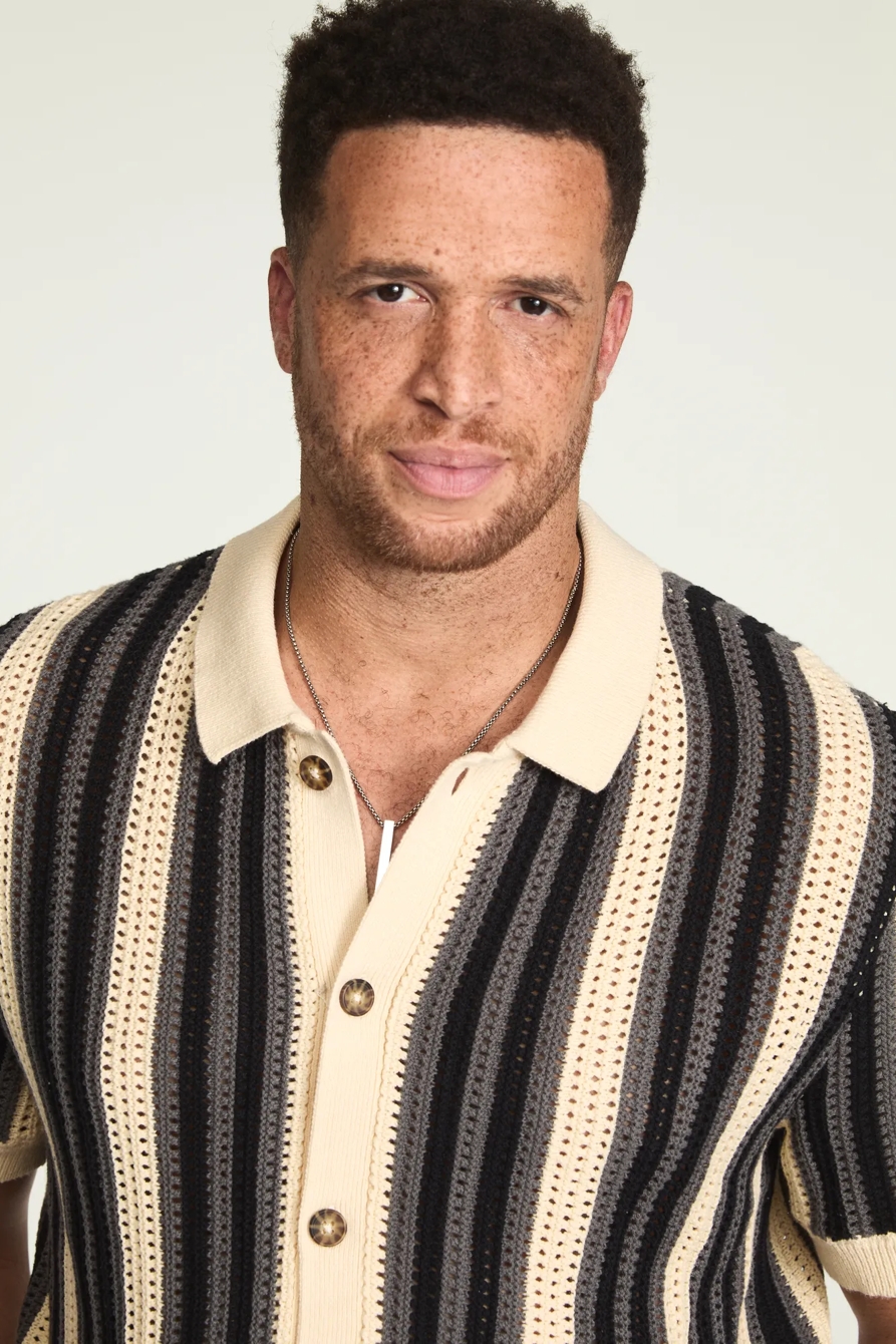 BIG AND TALL STRIPE BUTTON THROUGH SWEATER, image 2