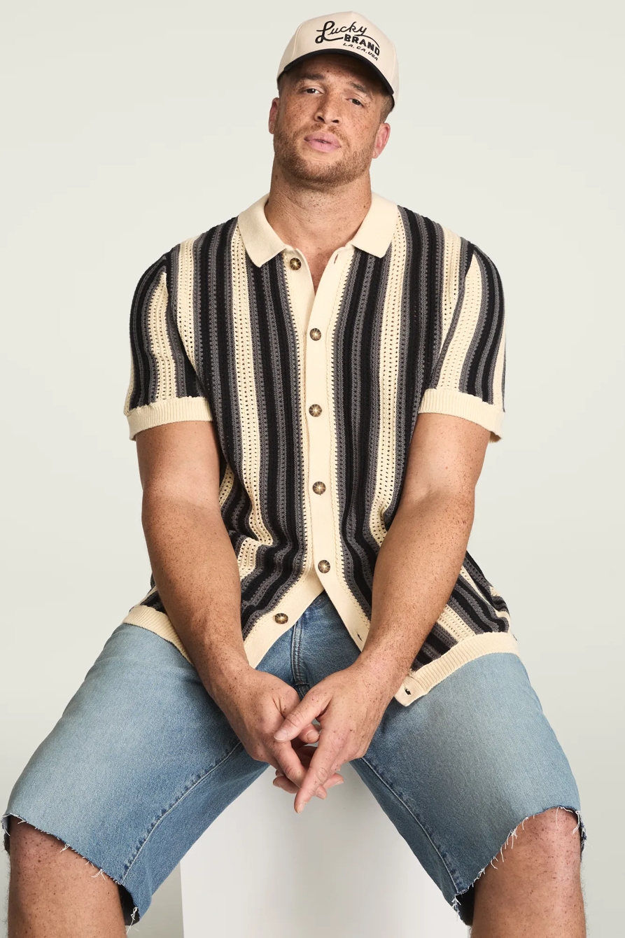 BIG AND TALL STRIPE BUTTON THROUGH SWEATER, image 5