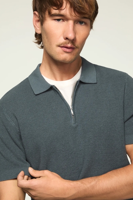 SHORT SLEEVE QUARTER ZIP POLO SWEATER, image 1