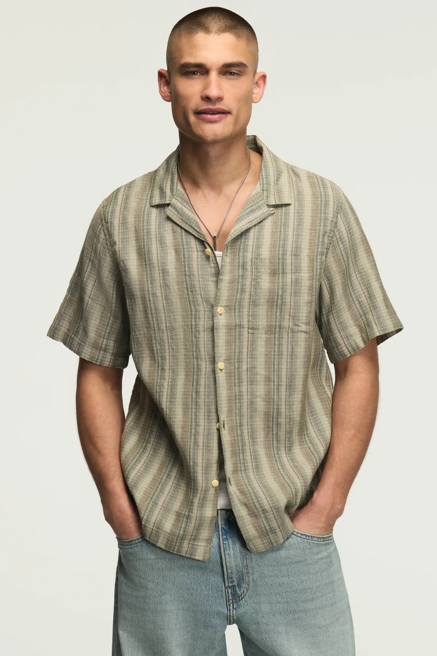 SHORT SLEEVE LINEN CAMP COLLAR SHIRT, image 1