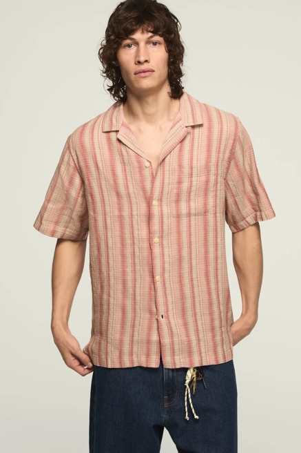 SHORT SLEEVE LINEN CAMP COLLAR SHIRT, image 1