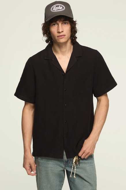 SHORT SLEEVE LINEN CAMP COLLAR SHIRT, image 1